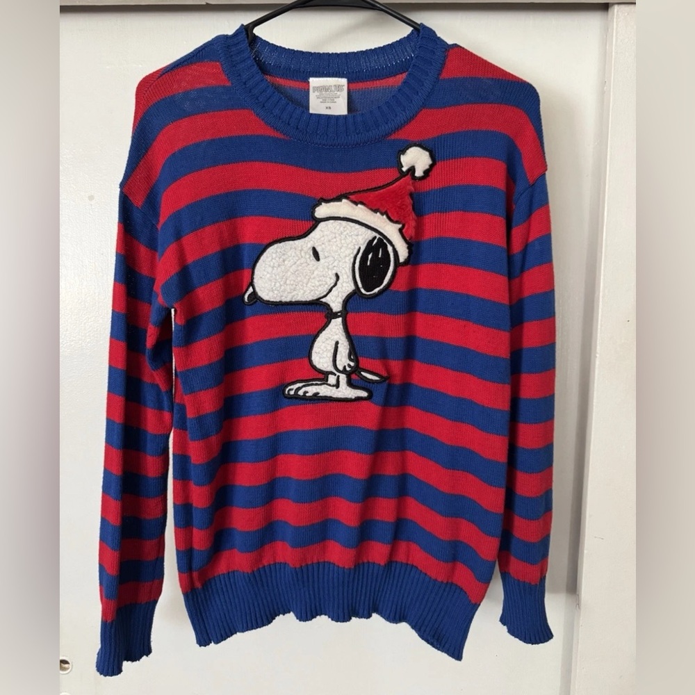 Red and Blue Striped Snoopy Loose Sweater